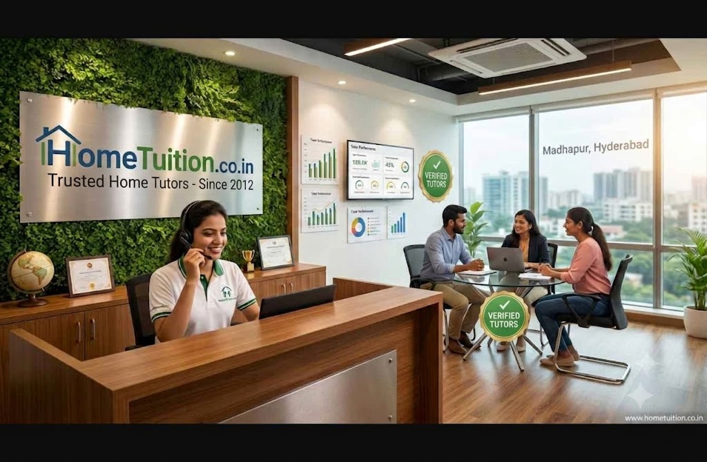 Verified HomeTuition.co.in office in Madhapur Hyderabad with support staff for all contact home tuition inquiries